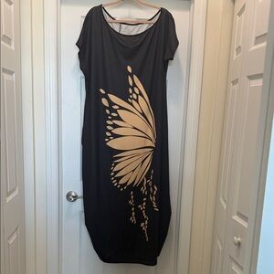 SHEIN Black Maxi Dress with Gold Butterfly Graphic